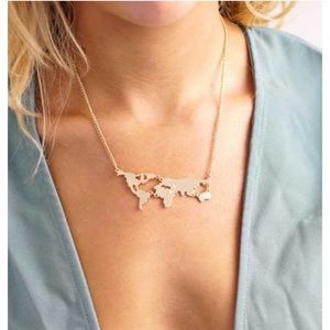 World map necklace continents gold tone delicate